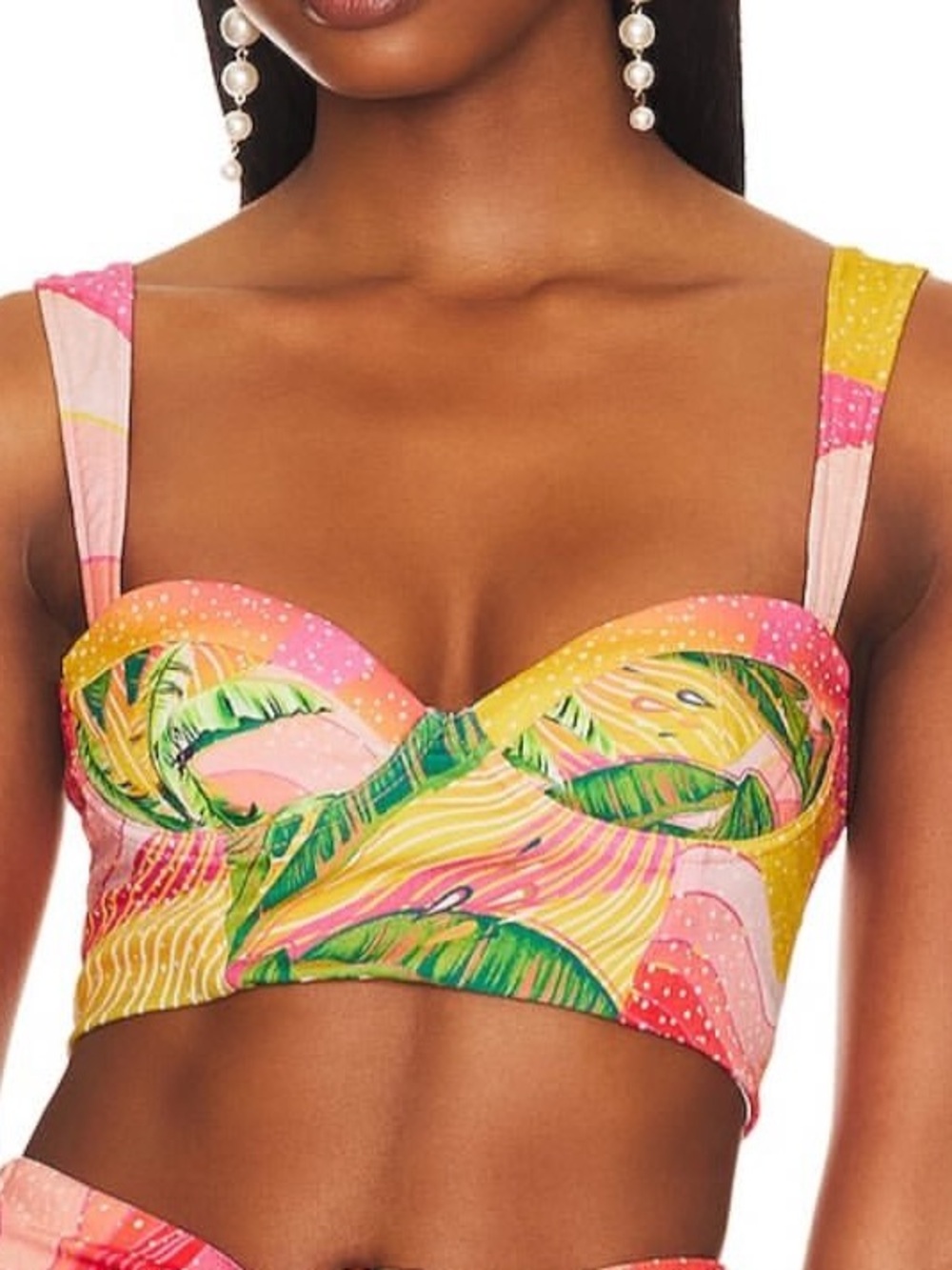 Agua Bendita Pink and Yellow Tropical Crop Top